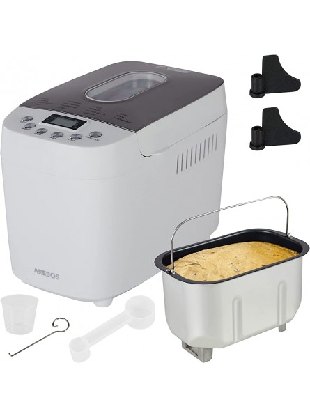 Arebos bread maker 1500g | with 15 programs | 2 dough hooks | timer | LCD display | 3 browning degrees and bread sizes | 850 W | White - JWJSJ4SI