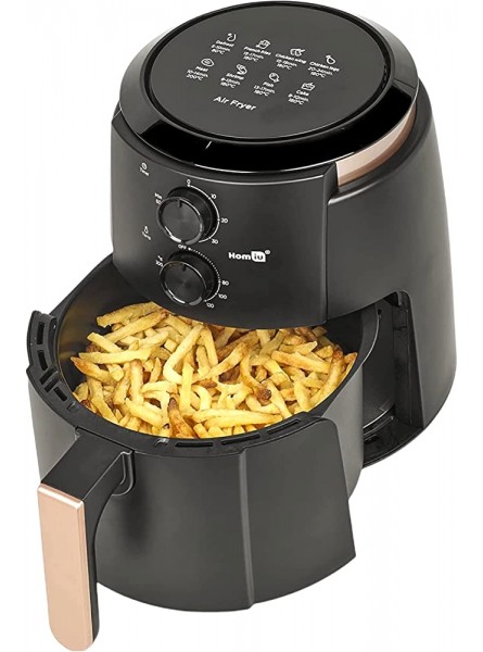 Air Fryer Cooker Extra Large Family Size Homiu 1500W 5L Rapid Air Circulation 60-Min Timer Easy Clean Drip Tray Fry and Bake Oil-Free Cooking Black and Rose Gold - HPDK8IES