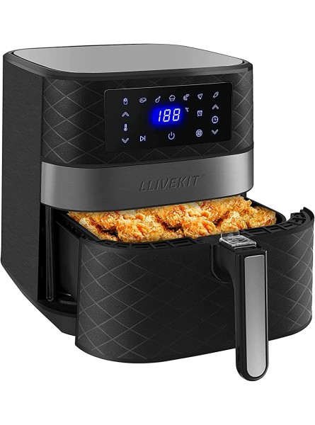 LLIVEKIT 5.5 L Air Fryer Family Size Hot Large Air Fryer Low Fat and Oil-Less Cooking Digital Touchscreen Removable Basket Timer & Temperature Control 7 Presets with Cookbook Black - FCBWJ796