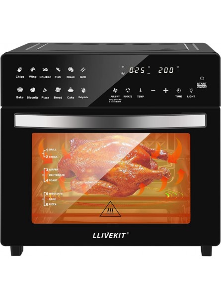 LLIVEKIT Air Fryer Oven with Rotisserie Mini Oven 26L Large Family Size Air Fryer Countertop Convection Oven Low Fat Oil-Less Cooking Timer & Temperature Control 12 Preset Programs 1700 Watts - EQVZ7B66