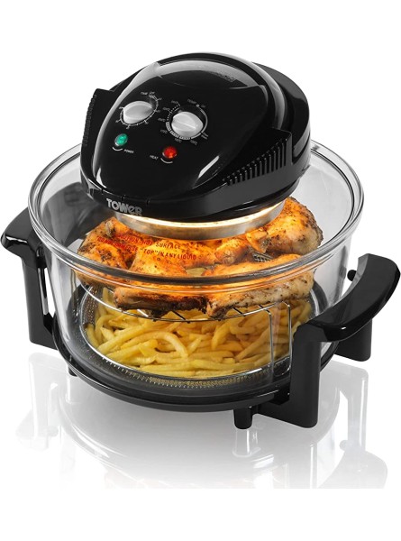 Tower Halogen Airwave Low Fat Air Fryer Triple Cooking Power of Halogen Convection and Infrared 1300 W 12 Litre Capacity with Extender Ring Black Renewed - QKUF11UB