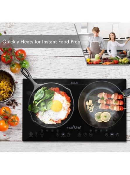 Dual Electric Induction Cooker Cooktop 120V Portable Digital Ceramic Countertop Double Burner w Kids Safety Lock Works with Stainless Steel Pan & Other Magnetic Cookware NutriChef PKSTIND48EU - ENTMF3EA
