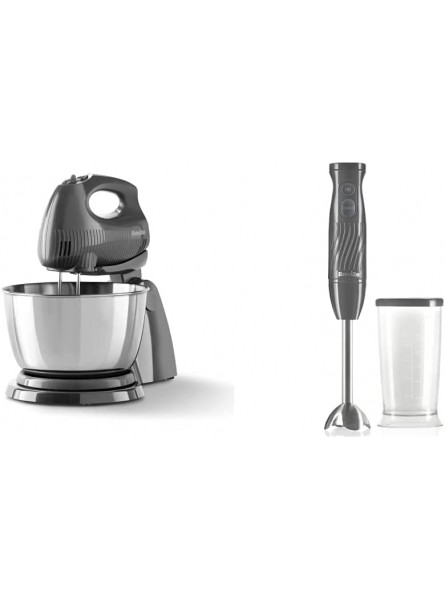 Breville Flow Electric Hand and Stand Mixer | 3.5L | 250W | Grey [VFM035] & Flow Hand Blender | Powerful 500W Stick Blender | 500ml Beaker with Storage Lid | Slate Grey [VHB187 ] - TVQQ19PO
