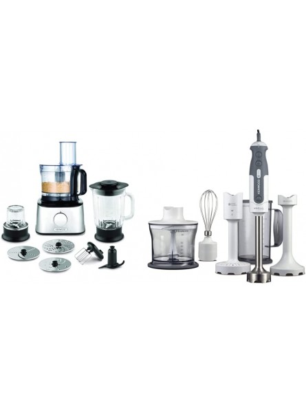 Kenwood Multipro Compact Food Processor 1.2L Bowl 1.2L Thermo-resist Glass Blenderl 800 W FDM302SS Silver & Hand Blender Mixer includes 5 Attachments 0.5L Chopper 800 W HDP406 White Silver - LYSGH121