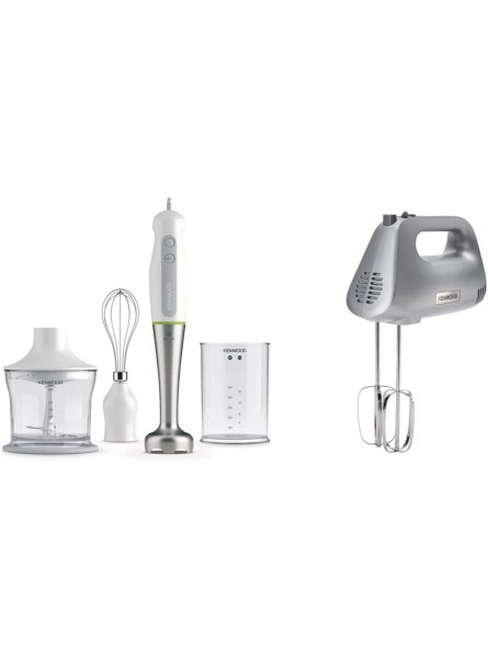 Kenwood Triblade System Hand Blender Mixer with Anti-splash HDP109WG White & Handmixer 450W 5 Speeds Stainless Steel Kneaders and Beaters for Durability and Strength HMP30.A0SI- Silver - BEYFQGAJ