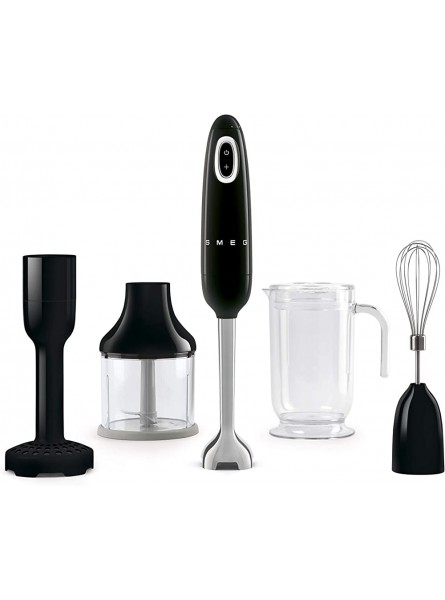 Smeg HBF02BLUK Hand Stick Blender with Innovative FlowBlend System Stainless Steel Blade Variable Speed Turbo Button Includes Chopper Whisk Beaker and Potato Masher Attachments 700 W Black - PWVF73FF