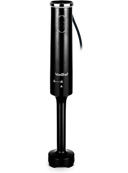 VonShef Corded Hand Blender Hand-Held Stick Blender with Stainless Steel Blade Compact and Easy to Use with Detachable Easy Clean Leg Perfect For Soup Smoothies and Purifying Baby Food 200W Black - EEUTXXN0