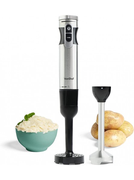 VonShef Electric Potato Masher & Hand Blender 1000W 2 in 1 Immersion Blender with Potato Masher Attachment – Perfect for Blending & Mashing Potatoes Baby Food and Vegetables - MOOT1R0J