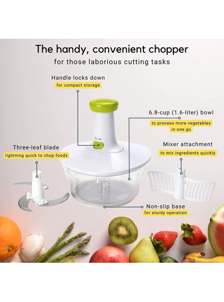 Brieftons Express Food Chopper: 1.6-Litre Quick Manual Hand Held Chopper Mixer to Chop Vegetables Fruits Nuts Garlic Onion Chopper for Salsa Salad Pesto Coleslaw Puree Indian Cooking - YQFYHYBY