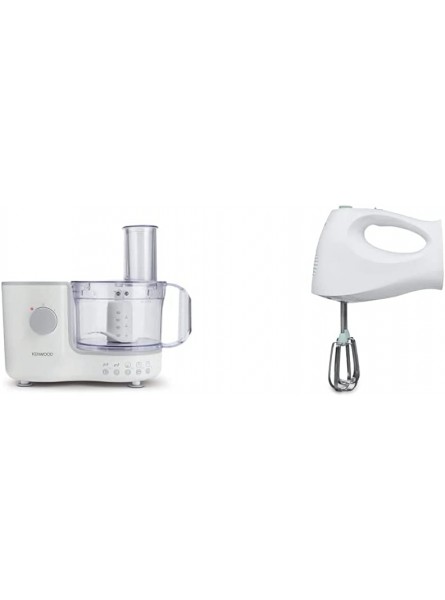 Kenwood Compact Food Processor 1.4 L Bowl Blender Shredder Disc 400W FP120 White & Hand Mixer Electric Whisk with 2 Stainless Steel Beaters 3 Speed Selection 120 W HM220 White - ANSZ7EA2