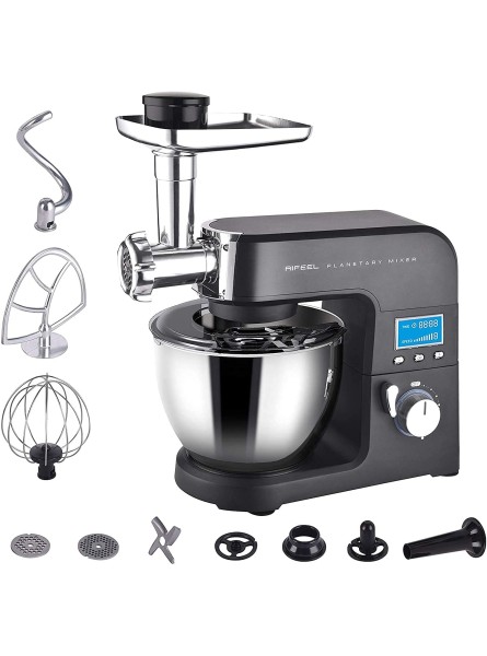 AIFEEL Stand Mixer 1500W High-end All Metal 4 in 1 Kitchen Electric Dough Mixer with Meat Grinder Blender,dough hook whisk beater pasta disc etc 8 Speed 5.5L Bowl Timing Function Renewed - KUZG0MMU