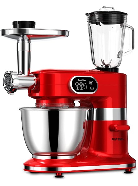 Aifeel Stand Mixer 7L 1000W  8 in 1 Multifunctional Kitchen Mixer with Meat Grinder Blender Dough Hook Whisk Beater Pasta attachment 5-Speed with LED Key Retro Red - EKIJVR62