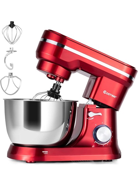 COSTWAY Stand Mixer 8 Speeds 1300W Food Mixers with 4.5L Stainless Steel Mixing Bowl Beater Dough Hook Whisk and Splash Guard Tilt-Head Kitchen Electric Mixer Red - CRLH7D91