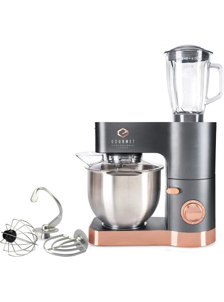 Gourmet professional kitchen machine GPKM01 Stand Mixer 1200w 5.5L Stainless Bowl 1.5L Blender Jug attachment 8 speeds Multi-function Whisk Dough Hook Beater Skid Resistant Grey Rose Gold - PYZXGE9U