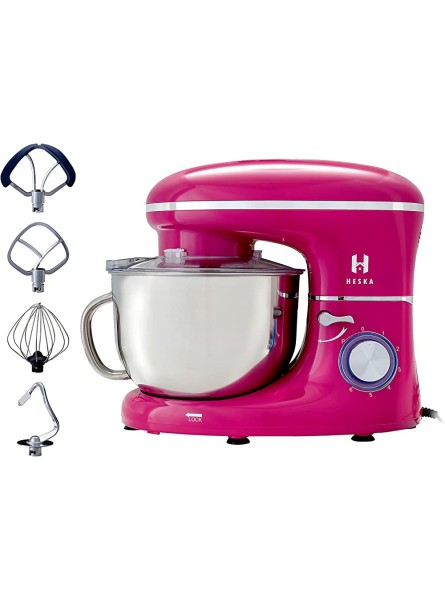 Heska -1500W Food Stand Mixer 4-in-1 Beater Whisk Dough Hook Flex Edge Beater 5.5 Litre Mixing Bowl with Splash Guard Pink - VURCPOY2