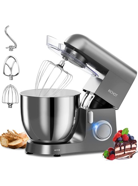 KICHOT Stand Mixer 10L 1800W Powerful Metal Housing Tilt-Head Food Mixer 6-Speed Kitchen Electric Mixer with Dough Hook Beater Whisk and Splash Guard for Baking Cake Cookie Kneading Grey - PHUC6M92