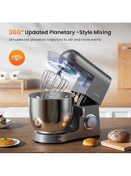 KICHOT Stand Mixer All Metal 6 Speed Food Mixer 1800W for Baking Kitchen Electric Mixer 10L with Mixing Bowl Dough Hook Mixer Splash Guard Whisk Beater and Flat Beater Grey - QLBXAD1M