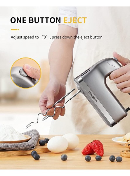 SHARDOR Hand Mixer 350W Power Advantage Electric Handheld Mixers with 5 Stainless Steel Attachments2 Beaters 2 Dough Hooks and 1 Whisk Storage Case Silver - MEUQN2QJ
