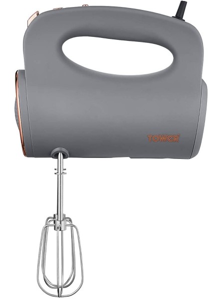 Tower T12061RGG Cavaletto Hand Mixer with Stainless Steel Beaters Dough Hooks 5 Speeds 300 W Grey and Rose Gold - YVJIP309