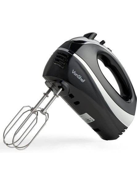 VonShef Electric Hand Mixer Black Electric Whisk with Stainless Steel Beaters Dough Hooks & Balloon Whisk – Lightweight Electric Mixer with 5 Speed Settings Turbo Boost & Easy Eject Button 300W - RSDSPGT8
