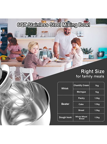 Yumystori Kitchen Mixer Food Stand Mixer 1500W 6L Bowl Multifunctional 5 en 1 with Meat Grinder Blender Dough Hook Whisk Beater,6+P Speed - CMXF17XP