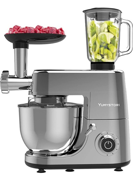 Yumystori Kitchen Mixer Food Stand Mixer 1500W 6L Bowl Multifunctional 5 en 1 with Meat Grinder Blender Dough Hook Whisk Beater,6+P Speed - CMXF17XP