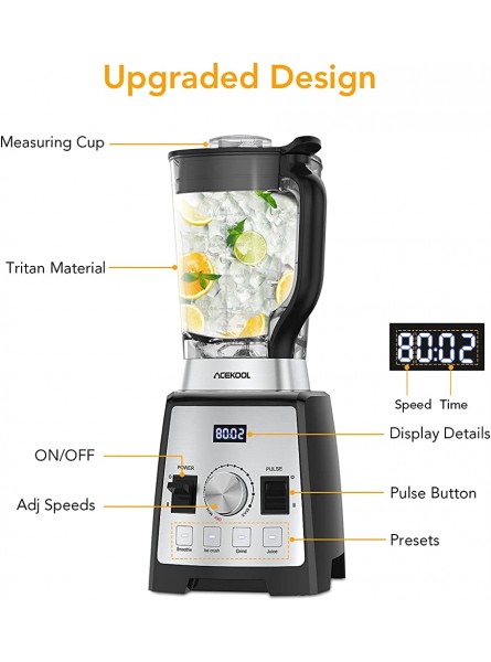 Blender Jug Smoothie Maker Electric BC2 Acekool Presets 2L Led Display Time Function Speed Control Ice Crusher BPA-free 1500W Low Voice 25,000 RPM - HHNFK9XP