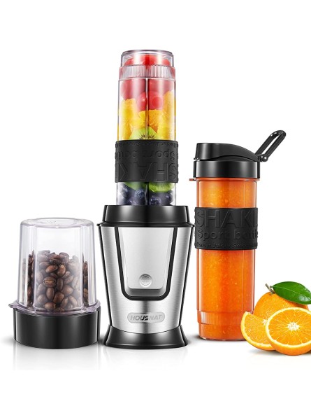 HOUSNAT Blender Smoothie Makers 3 in 1 Personal Blender Mixer Multifunctional with 280ml Grinder 2 Portable Bottles for shakes and smoothies BPA Free 10s Quick Mix 500W - BMSSV2V2