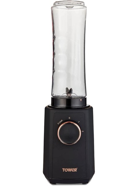 Tower T12060RG Cavaletto Personal Blender with Tritan Smoothie Bottle 2 Speeds Pulse Function 300W Black and Rose Gold - LDQZF92D