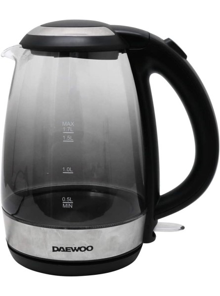 Daewoo Callisto Glass 1.7L Capacity Kettle 360° Rotational Base and Automatic Lid Opening Removable Filter and LED Light Indicator Auto Manual Switch Off- Ombre Effect Black Ombre SDA1992 - QFROUX9P