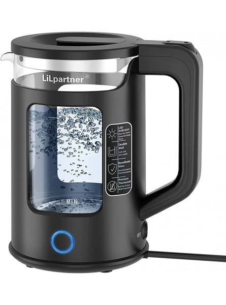 Electric Kettle 1.7 Litre 3000W Fast Boil Glass Tea Kettle Electric with LED Indicator Cordless Water Kettle BPA-Free Auto Shut-Off & Boil-Dry Protection Keep Warm Function Black - KNDTF341