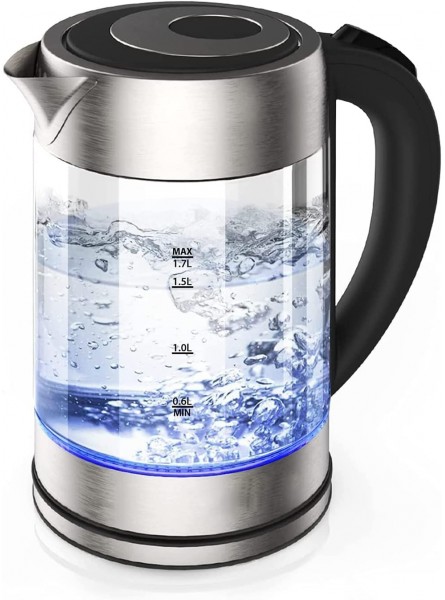 Electric Kettle 1.7L Glass Water Kettle BPA-Free Electric Tea Kettle Auto Shut-Off Fast Boiling - QUHUOU9U