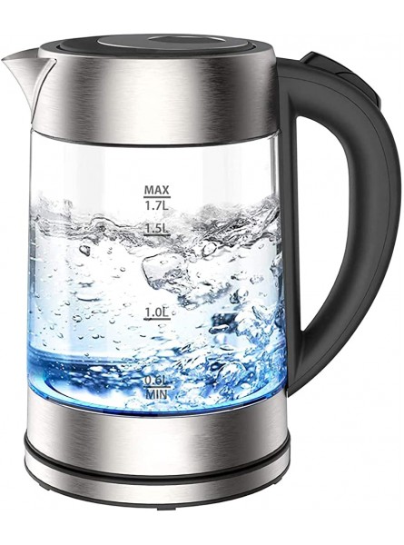 Electric Kettle Glass Kettle with Stainless Steel Filter Inner Lid and Bottom 2200 W 1.7 L Fast and Quiet Boil Auto Shut-Off and Boil-Dry Protection Cordless BPA Free Black - OYXRH5NY