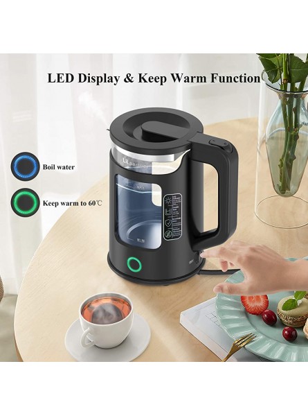 Electric Kettle LILPARTNER 1.7 Litre Glass Kettle with Blue LED Indicator Light 3000W Fast Boil Water Kettle Cordless Electric Tea Kettle Auto Shut-Off and Boil-Dry Protection BPA Free Black - DWYCU631