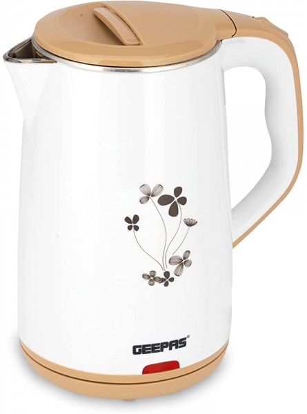 Geepas 1500W 1.8L Double Layer Electric Kettle Cordless Stainless Steel Inner Boil Dry Safety & Auto Shut Off Heats up Quickly & Easily Boiler for Hot Water Tea & Coffee 2 Year Warranty - TLPZOYAO