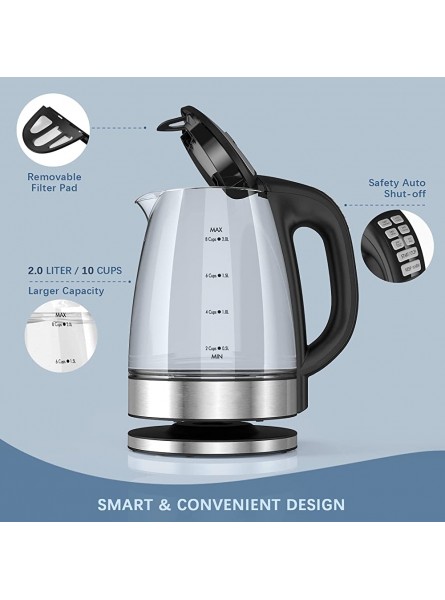Variable Temperature Electric Kettle 2200W Electric Tea Kettle 8 Big Cups 2.0L Glass Water Boiler With 4Hrs Keep Warm Function & Boil-Dry Protection Cordless Tea Kettle Electric - LDNO3TMG