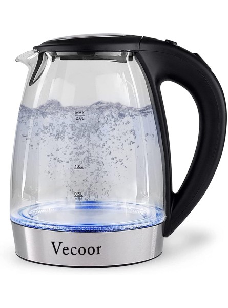 Vecoor Electric Kettle 2.0 Liter 2300 Watts Cordless Glass Water Kettle Fast Boil Glass Electric Tea Kettle with LED Lighting Auto Shut-Off and Boil-Dry Protection BPA Free - GRXQEAAI