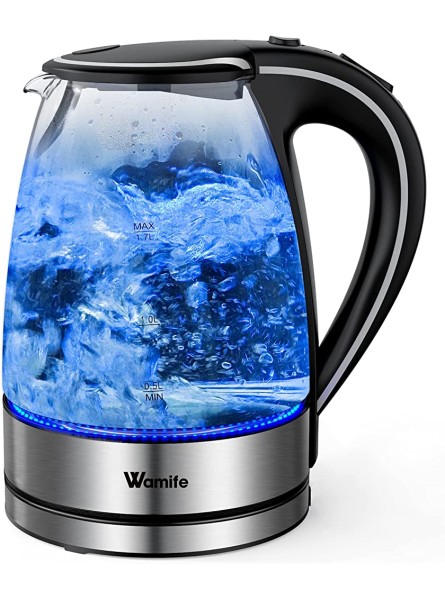 Wamife Electric Kettle Glass Kettle 1.7L Fast Quiet Boil 2200W Electric Tea Kettle with Filter Electric Hot Water Kettle Illuminated Kettle with Blue Light Auto Shut Off & Boil Dry Protection - LISZKJ3Q