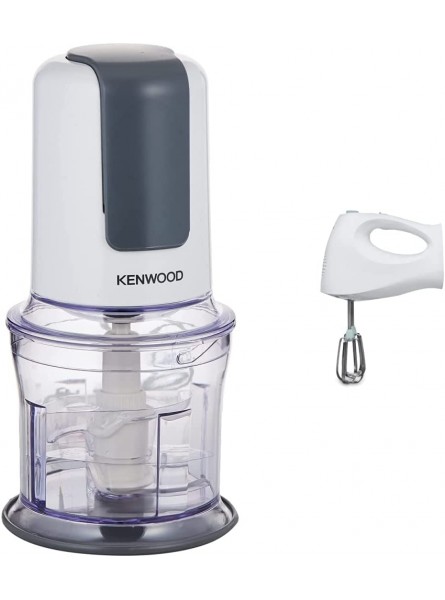 Kenwood CH580 Kitchen Chopper with stainless steel blades 500ml bowl 2-speed push-down operation dishwasher safe parts & HM220 Hand Mixer-White Plastic 150 W - SQKH6NAG