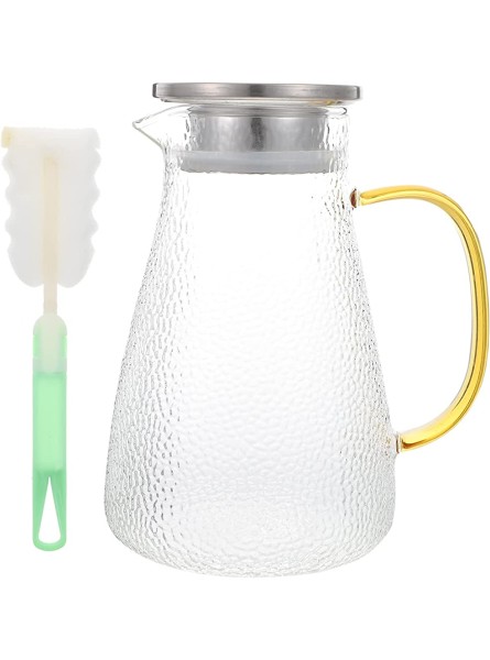 Glass Water Pitcher with Lid: 1 Set 1500ml Cold and Hot Water Carafe Drinking Beverage Jug with Brush Iced Tea Juice Bottle Kettle Jar for Home Picnic - RNJKSGR3