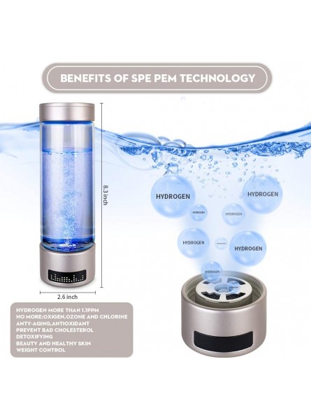 SAIKUN Hydrogen Rich Water Cup,SPE PEM Technology Ionizer,with LED Smart Display Portable USB Rechargeable Ionized Water Generator with Inhaler Adapter,BPA-free 1000-1200ppb 400ml - SRVEE8KN