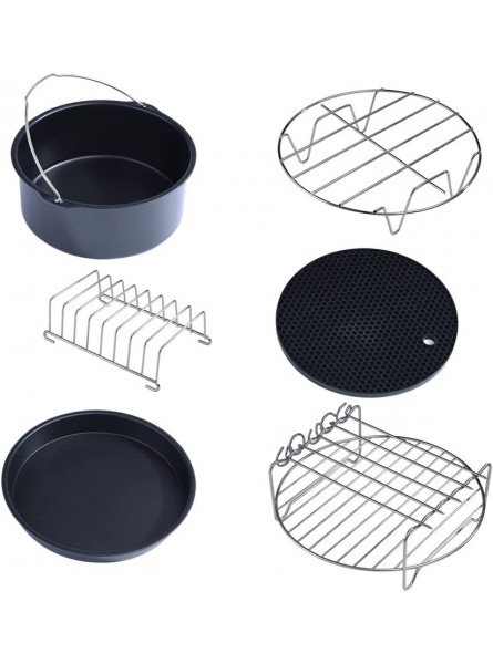 6 in 1 Air Fryer Accessories Set Hot Air Fryer Accessories Including Non-Stick Cake Barrel Pizza Pan Metal Holder Skewer Holder Bread Shelf Silicone Mat - XQDOYBTR