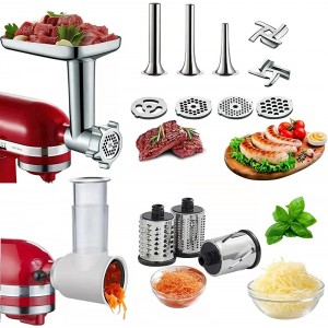 Slicer Shredder & Metal Food Grinder Attachment for KitchenAid Stand Mixers Meat Grinder Accessory with 3 Sausage Stuffer Tubes 4 Grinding Plates Combination Packages COFUN - DOEI43X8