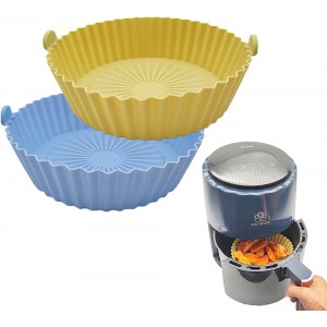 2 PCS Air Fryer Silicone Pot,Reusable Air Fryer Silicone Basket,Replacement for Flammable Parchment Liner Paper,Non Stick Air fryers Silicone Liner accessories,Oven Bowl 6.5 inch yellow + blue - SJMV87IE