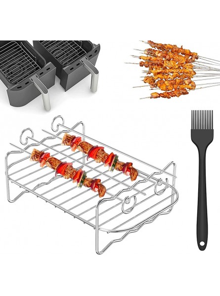 2Pcs Air Fryer Rack Compatible for Ninja Dual Zone Air Fryer Layered Dehydrator Rack with 4 Barbecue Sticks & Oil Brush Stainless Steel Air Fryer Accessories ​for Double Basket Air Fryers - PPKEEP6U