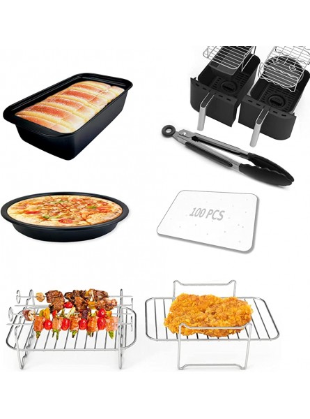 Air Fryer Accessories Set of 6 Fits Dual Basket Air Fryers Including Cake Pans Pizza Pans Multi-Level Racks Skewer Racks Fryer Baking Paper Clips. - KYMQ3EQB