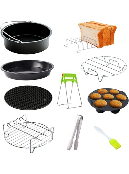 Andoer 10 Piece Air Fryer Accessories Kit Baking Tray Pizza Tray Pot Metal Stand Pan Holder Cupcake Molds for Air Fryer 3.2QT-5.8QT - FRVUNXFH