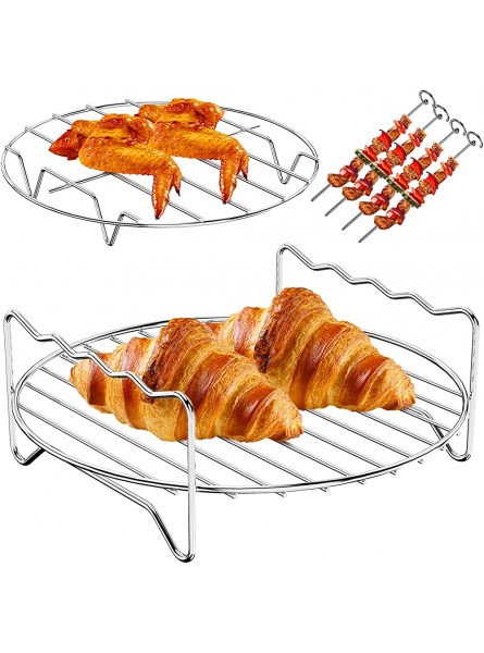 MLfire 304 Stainless Steel Air Fryer Accessories with 5 Barbecue Sticks Set Of 2 Non-stick Air Fryer Rack Multipurpose Double Layer Rack Metal Holder for Most 5.3-5.8 QT Air Fryers Ovens - KWVBQGKG