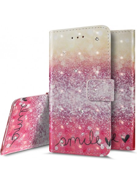 Galaxy J3 Case Galaxy J3 V Case Galaxy Express Prime Amp Prime Case,PHEZEN 3D Bling Pink Sand Smile Premium PU Leather Wallet Protective Flip Case Cover for Samsung Galaxy J3 2016 - ULTAUNM7