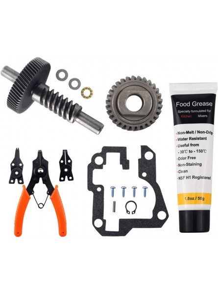 HuthBrother Worm Gear Kit Compatible With Whirlpool 5QT&6QT 9709231 Replacement Gear Parts with 9703445 Bearing & Gear 9706529 with the 9709511 Gasket and 9703680 Circlip & 1.8 OZ Food Grade Grease - RSLP9J5M